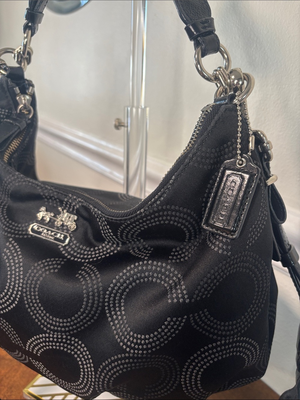 Coach Madison Dotted Op Art Black Signature Hobo Bag w/crossbody strap - Picture 4 of 16